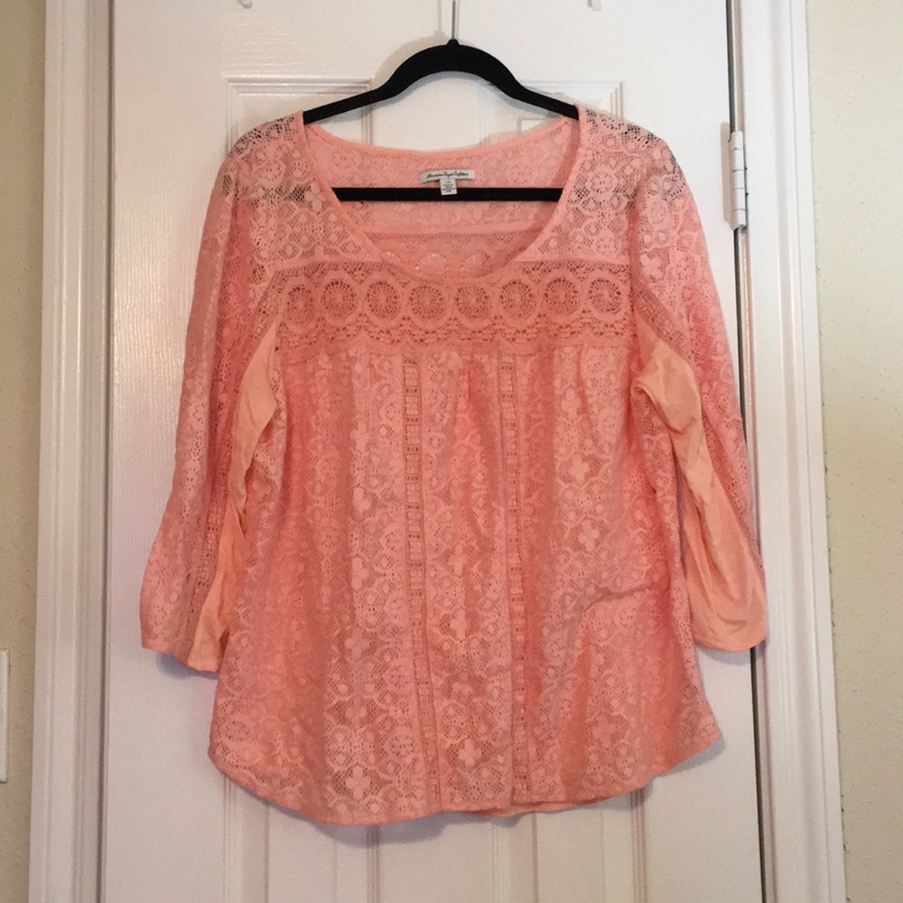 American Eagle Lacey Peach Blouse